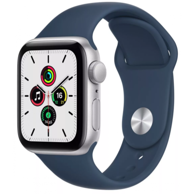 Apple Watch SE GPS 44mm Silver Aluminum Case with Abyss Blue Sport Band MKQ43